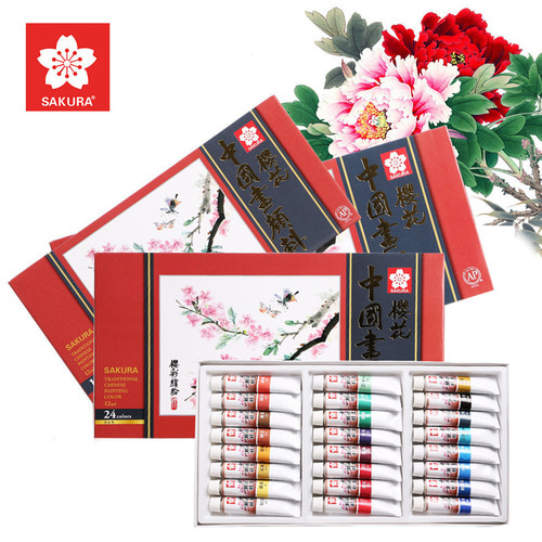 벚꽃국화안료 12색 18색 24색 중국화 수묵화공필화 물감세트