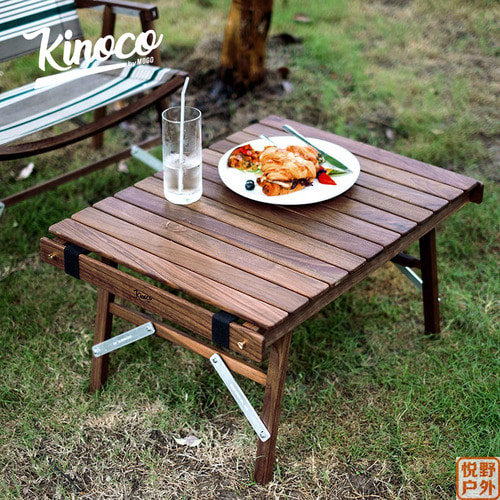 Kinoco 야외 단단한 나무 계란 롤 테이블 야외 캠핑 휴대용 접이식 테이블 베이 창 다다미 낮은 테이블