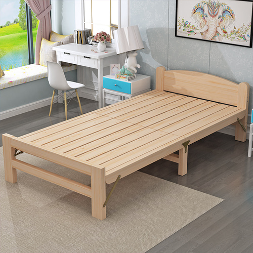 단단한 나무 침대 접는 침대 싱글 침대 홈 침대 성인 간단한 경제 어린이 침대 더블 점심 식사 침대 1.2 m 침대