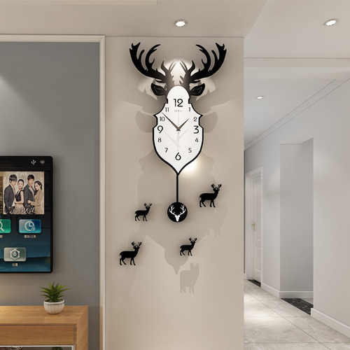 북유럽 사슴머리 벽시계 거실의 개성있는 패션 시계 모던 심플 대기시계 가정용 시계