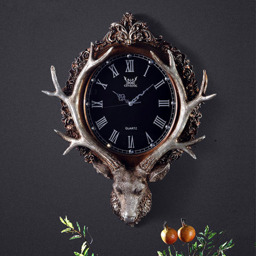 유럽식 미국식 빈티지 대기예술 시계 사슴머리 벽시계 노르딕 복합 거실 가정용 정음시계