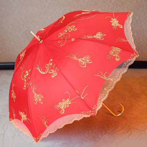 피셔 웨딩 웨딩드레스 레이스 옆 우산 신부 우산 빨간 여자 동반 우산