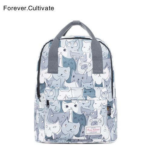 Forever cultivate 중학생 책가방 여한판 고등학교   대용량 캐릭터 고양이 백팩