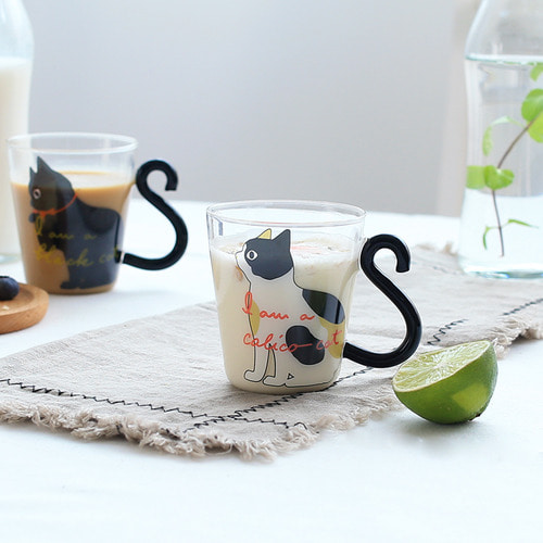 귀여운 스타일의 고양이 컵   내열 유리 물컵 가정용 아침식사 컵 우유 컵   캐릭터 커플 유리컵