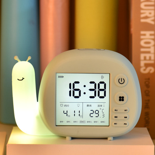 잡아 귀여운 달팽이 전자알람 학생용 창의적 침실 야광 다기능 스마트 충전대 시계