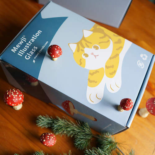 묘길MEWJI 오리지널 그림 귀여운 고양이 버섯 주전자 투명 내온성 유리잔 선물