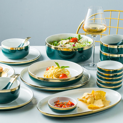 그릇 세트 가정용 크리에이티브 수저 접시 콤비 라이트 금테 유럽식 도자기 세트