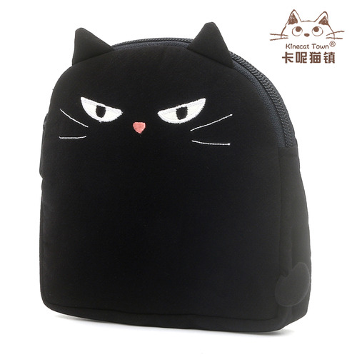 KINECAT kine cat 순수한 면화 입체 횡포 검은 고양이 화장품 가방 립스틱 보관 가방 휴대 작은 가방