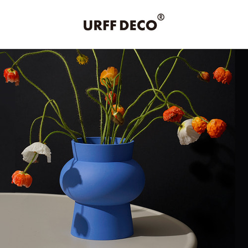 URFF DECO 이상적인 블루플라워 보틀 건축라인 꽃병 노르딕 아트 퓨어 세라믹 꽃꽂이 거실