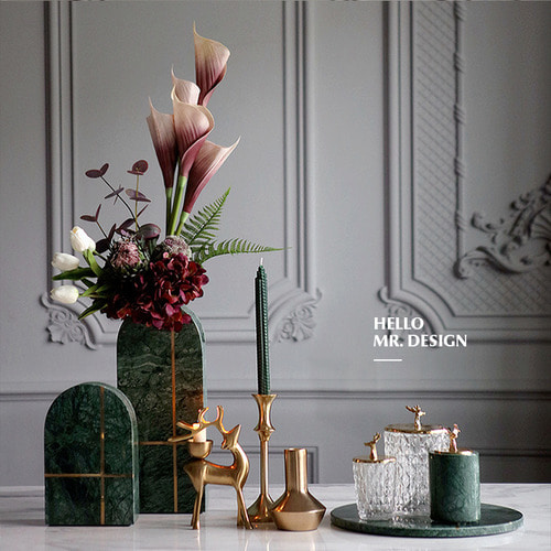 유럽 가벼운 럭셔리 녹색 대리석 장식 꽃병 꽃 템플릿 판매 사무실 디자이너 크리 에이 티브 조합 패키지
