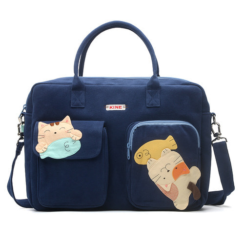 디자인 키네 고양이 귀여운 캐릭터 순면 캔버스 아이템 크로스바디백 15.6인치 노트북 가방