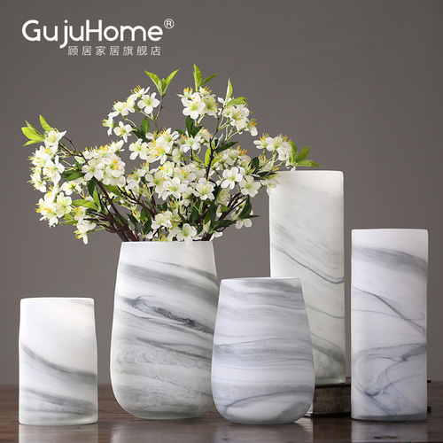 대리석 패턴 유리 꽃병 장식 노르딕 간단한 창조적 인 꽃 꽃 홈 샘플 룸 장식