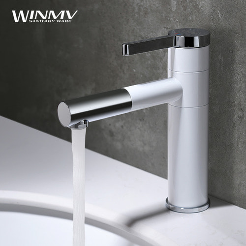 전동세면대 펌프장 수전 흑백색의 세면대 용머리대 위 화장실의 냉열은 회전을 해서 높일 수 있다