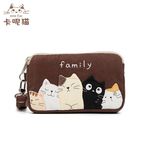 KINECAT KINE 고양이 귀여운 고양이 5 마리 여성 큰 화면 휴대 전화 가방 휴대 가방 화장품 수납 가방 지갑