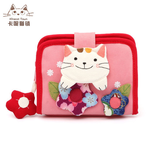 KINECAT KINE 고양이 귀여운 꽃 고양이 학생 동전 지갑 일 시리즈 만화 짧은 년식 지갑 카드 케이스 숙녀