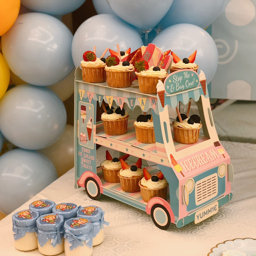 아이스크림 카트 케이크 선반 어린이 생일 디저트 데스크 장식 더블 딤섬 파티 1회용 접시
