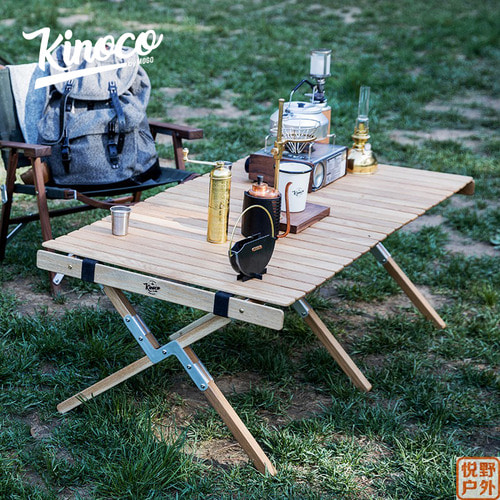 Kinoco 검은 호두 단단한 나무 휴대용 에그 롤 테이블 야외 캠핑 피크닉 접이식 테이블 작은 아파트 긴 낮은 테이블