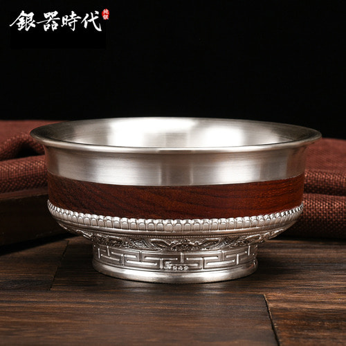 은기시대 몽골은그릇 수공으로 순은그릇 고급적목변볼 순은다기대그릇