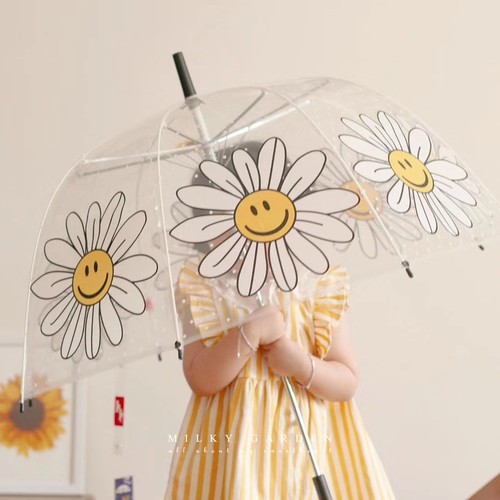 밀키 가든 어린이 데이지 꽃우산 귀요미 거리 투명 비닐 우산 사진 도구
