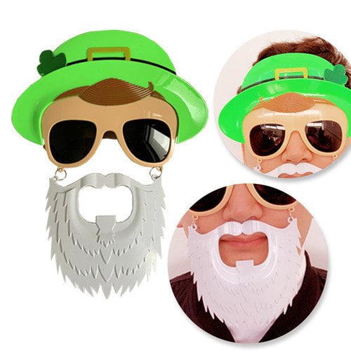할로윈 파티 아일랜드 성 패트릭의 날 클로버 안경 녹색 옷 노인 수염 모자 안경