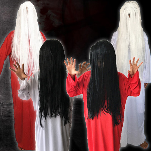 성인 의상 코스 할로윈 유령 의류 흑백 무상 여성 유령 사다코 의상 도교 청나라 좀비 의상