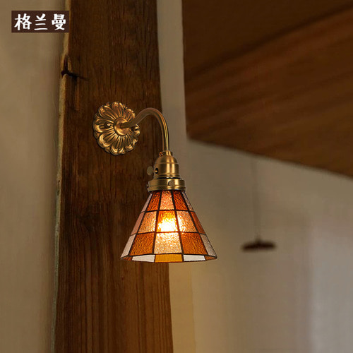 Granman 일본식 홈스테이 복고풍 북유럽 황동 벽 램프 욕실 욕실 사진 거울 전면 램프 침실 침대 옆 램프