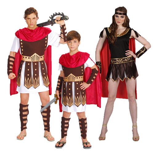 할로윈 코스프레 소년 부모-자식 옷 고대 그리스와 로마 사무라이 검 스파르타 여성 전사 의상