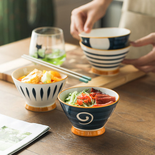 WUXIN 일본식 모자 그릇 단일 5 인치 밥 그릇 작은 그릇 높이 그릇 식기 가정용 작은라면 그릇 조합