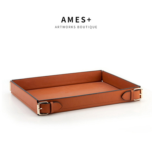 AMES 수제 마이크로 화이버 가죽 트레이 여러 가지 빛깔의 보관 상자 유럽의 간단한 모델 룸 침실 연구 장식
