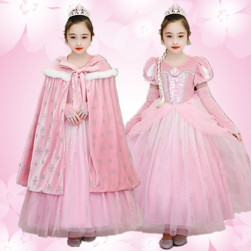 인어 공주 드레스 봄과 가을 핑크 아이샤 공주 걸스 드레스 안나 생일 드레스