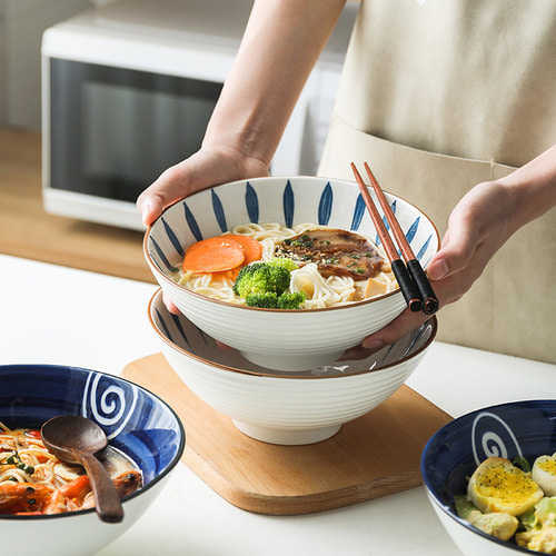 WUXIN 일본라면 그릇 가정용 2 대형 인스턴트 국수 그릇 세라믹 대형 국수 그릇 모자 혼 그릇 일본 식기