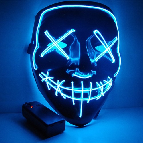 LED mask vibrato black ghost face with 년식 props 형광 V-shaped horror voice control flashing 라이트 마스크