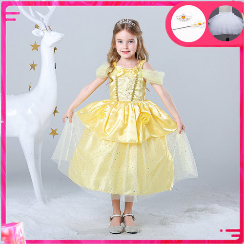 벨 프린세스 드레스 여아 어린이 날 옐로우 프롬 벨 벨 미녀와 야수 드레스