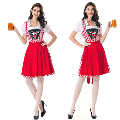 Um Mum Na 독일 옥토버 페스트 의상 여성 년식 격자 무늬 칵테일 파티 파티 착용 프로모션 의류 무대 의류 와이너리 작업복
