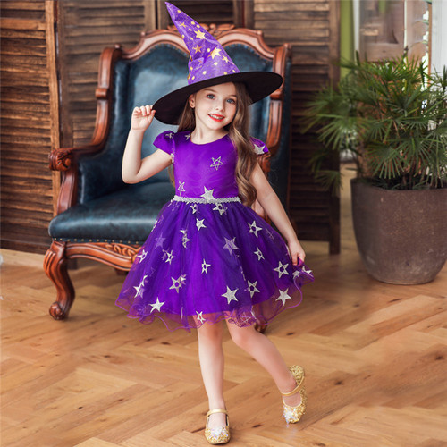 할로윈 의상 어린이 의상 코스프레 소녀 공주 드레스 마녀 드레스 마녀 성능 의상 모자