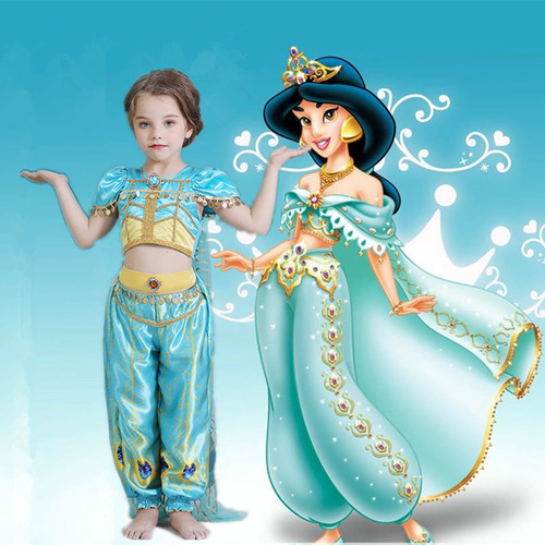 할로윈 재스민 공주 드레스 어린이 디즈니 알라딘 매직 램프 소녀 밸리 댄스 인도 의상