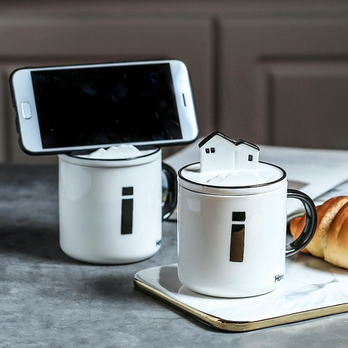 WUXIN 북유럽 인 머그컵 뚜껑 간단한 세라믹 컵 창조적 인 성격 홈 오피스 커피 컵