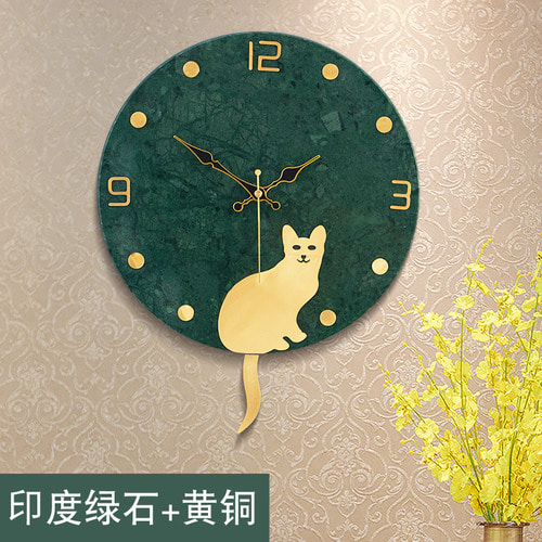 북유럽 창조적 인 패션 대리석 순수 구리 사슴 머리 음소거 벽 시계 홈 단단한 나무 장식 벽 시계 현대 시계 시계