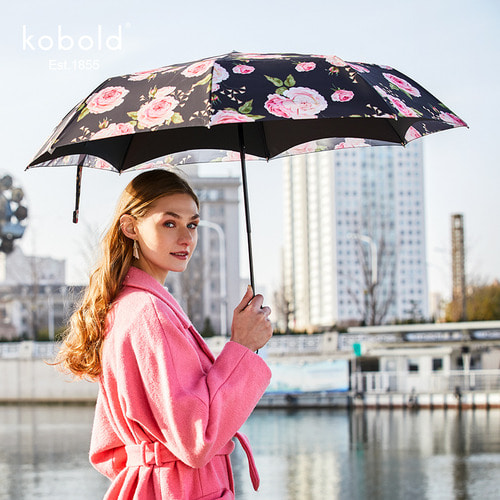 Kobold 태양 우산 여성 비와 태양 그늘 더블 레이어 태양 보호 및 UV 보호 접는 비의 우산 고급 수입 직물