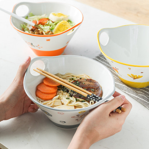 WUXIN 작은 신선한 binaural라면 그릇 가정용 단일 수프 그릇 국수 그릇 국수 그릇 일본식 그물 빨간색 그릇