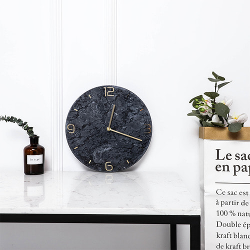 북유럽 빛 고급 천연 대리석 시계 현대 미니멀 벽시계 시계 프레임 거실 침실 창조적 인 조용한 원형 시계