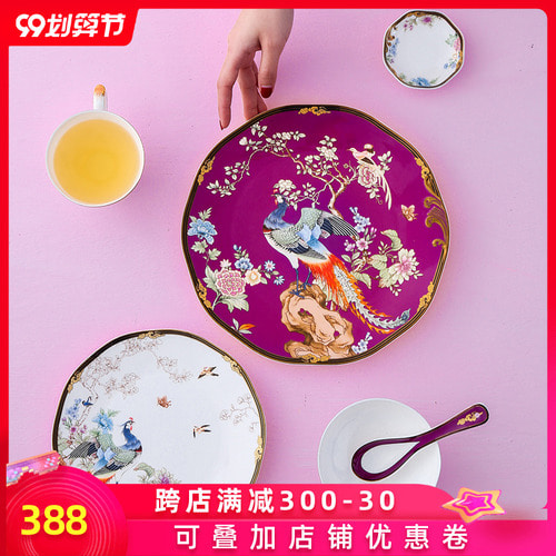 가벼운 고급 국가 조수 그릇과 접시 세트 고급 절묘한 선물 뼈 중국 중국 스타일 식기 세트 집들이 결혼 선물