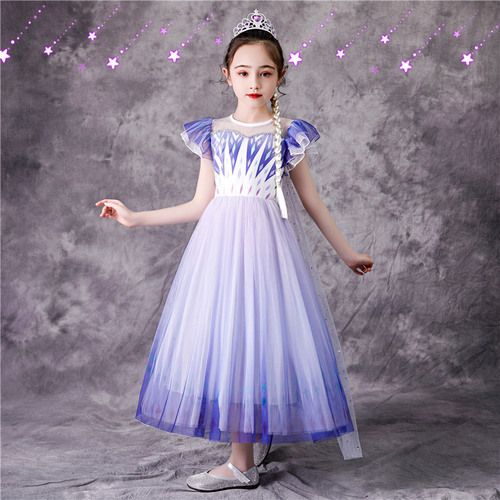 냉동 2 흰색 그라데이션 아이샤 공주 드레스 여자 아이샤 드레스 어린이 생일 공연 드레스 스커트