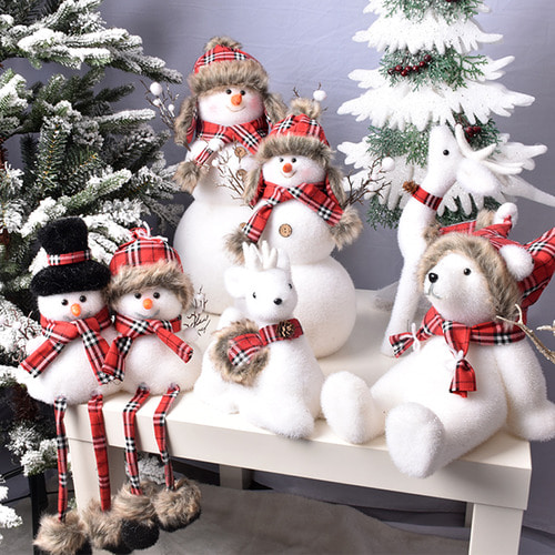 Haidi 크리스마스 장식 눈사람 크리스마스 창 용품 크리스마스 격자 무늬 천으로 몰려 브라더 눈사람과 앉아있는 곰 장식품