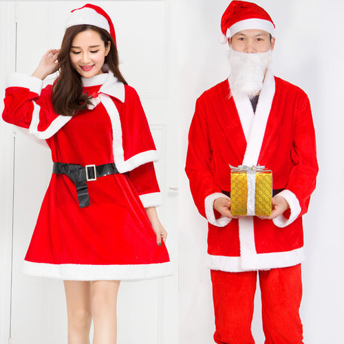 크리스마스 의상 산타 클로스 의상 크리스마스 공연 세트 골드 벨벳 어린이 성인 남녀 크리스마스 의상