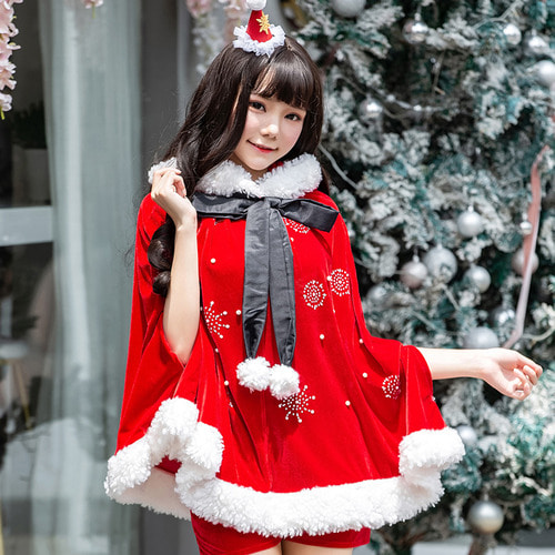 크리스마스 테마 의상 빨간 망토 숄 산타 클로스 옷 소녀 크리스마스 드레스 의상 세트