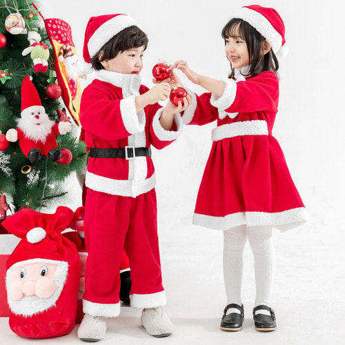 크리스마스 어린이 의상 공연 의상 소년 소녀 산타 클로스 옷 유치원 크리스마스 옷 세트