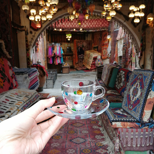 Boonido 터키 커피 컵 다채로운 물방울 무늬 유리 커피 컵 에스프레소 컵 80ml