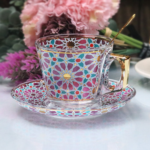 터키 수입 커피 컵 유럽식 작은 고급 물 컵 황금 복고 절묘한 투명 유리 홍차 컵