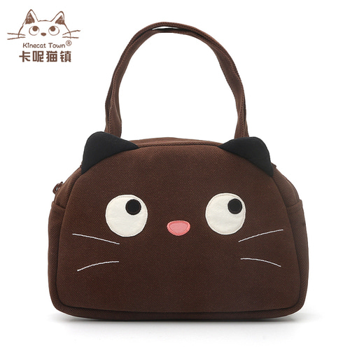 KINECAT KINE 고양이 만화 귀여운 코튼 캔버스 콤팩트 여성용 경량 올 매치 쇼핑백 작은 핸드백